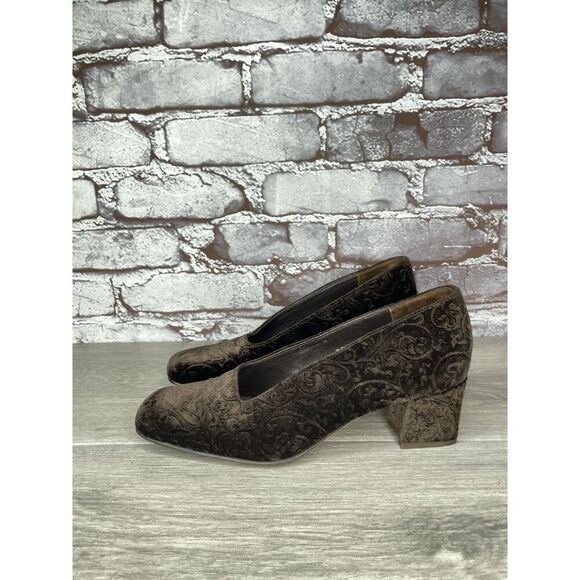 ENZO ANGIOLINI Brown Textured Floral Velvet Block Heels Pumps Women 6M US/36.5EU - Picture 1 of 16